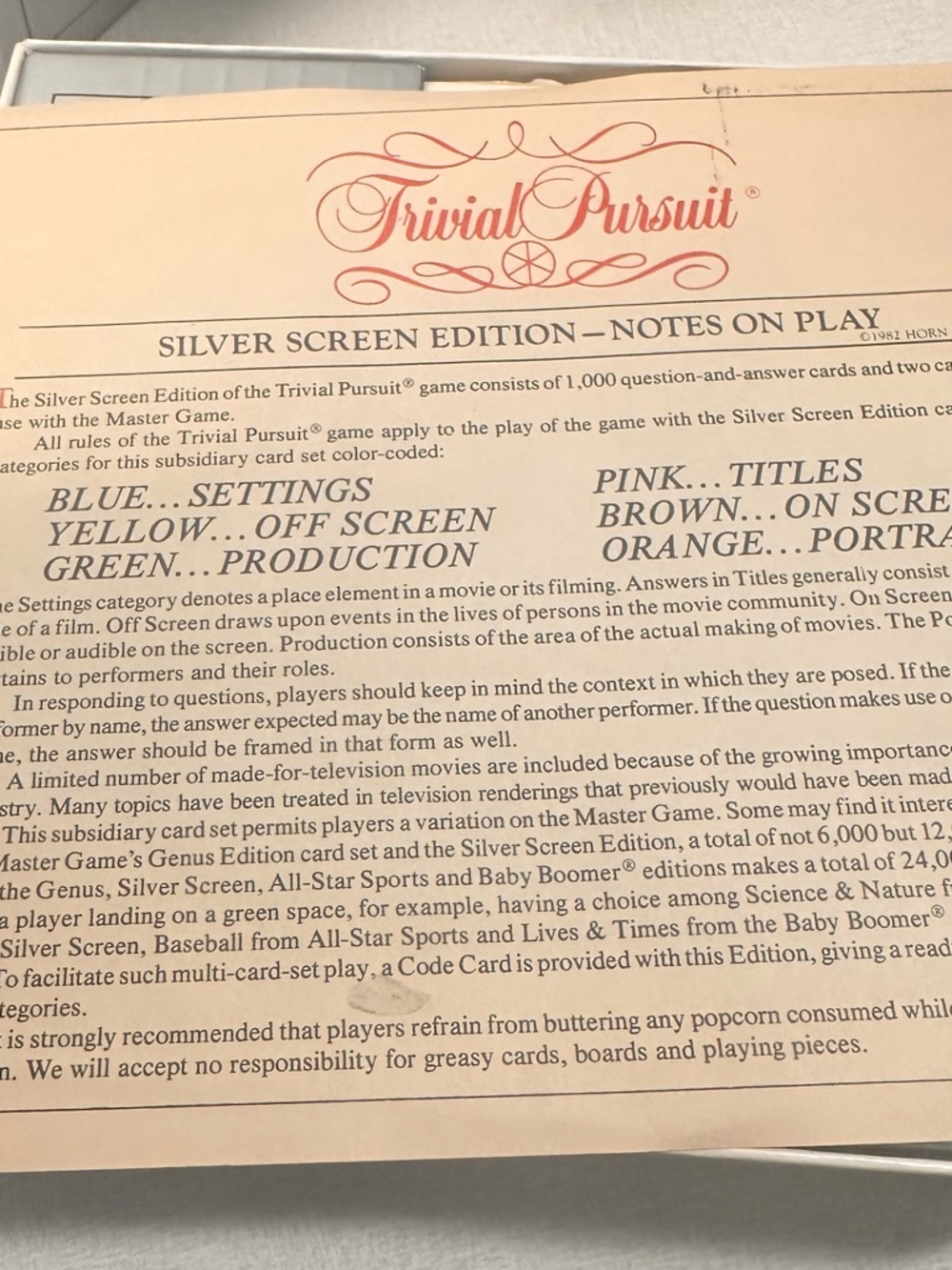 Trivial Pursuit Vintage Silver Screen Edition Question Cards
